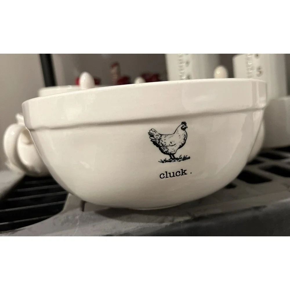 Rae Dunn Farmline Ceramic Mixing Bowl Set FARM CLUCK MOO Set Of 3